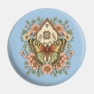Butterfly Cottage Garden Illustration Pin