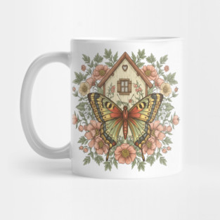 Butterfly Cottage Garden Illustration Mug