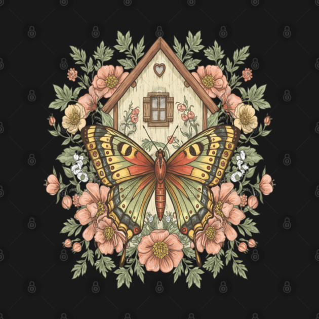 Butterfly Cottage Garden Illustration by BirdsnStuff