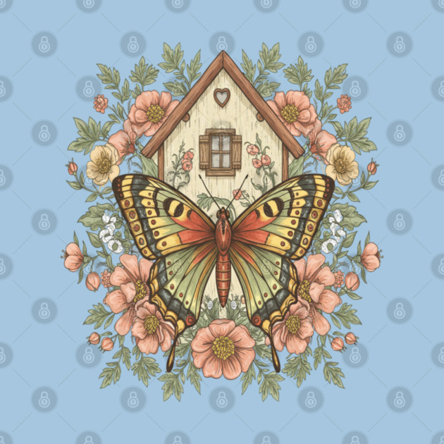 Butterfly Cottage Garden Illustration by BirdsnStuff
