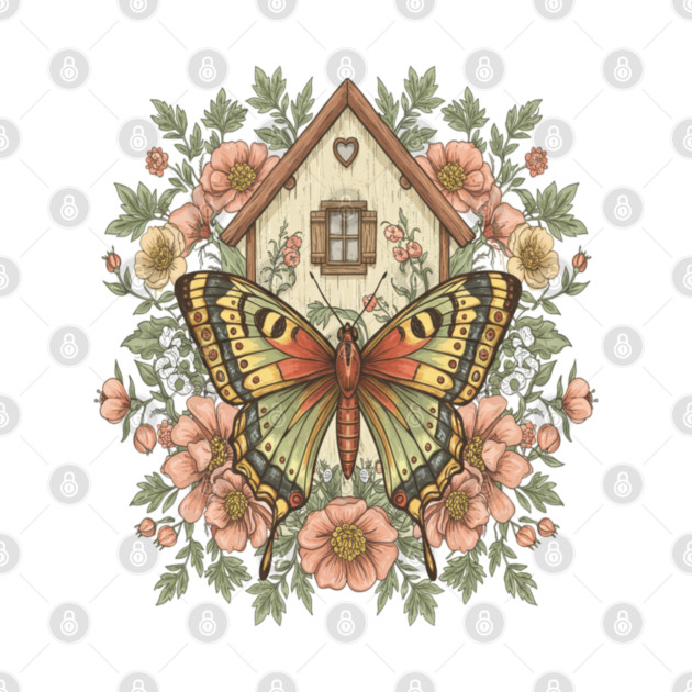 Butterfly Cottage Garden Illustration by BirdsnStuff
