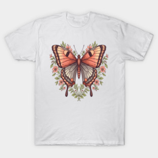 Vintage Butterfly Floral Heart Shaped Art T-Shirt