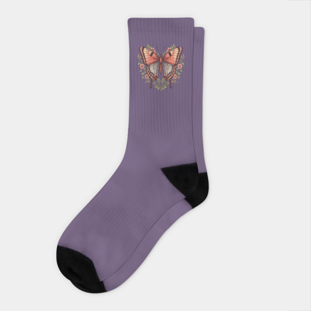 Vintage Butterfly Floral Heart Shaped Art Socks by BirdsnStuff
