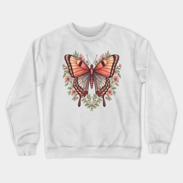 Vintage Butterfly Floral Heart Shaped Art Crewneck Sweatshirt by BirdsnStuff