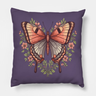 Vintage Butterfly Floral Heart Shaped Art Pillow