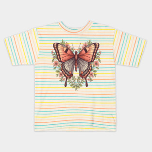 Vintage Butterfly Floral Heart Shaped Art Kids T-Shirt
