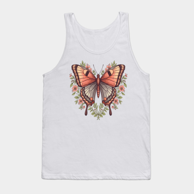 Vintage Butterfly Floral Heart Shaped Art Tank Top by BirdsnStuff