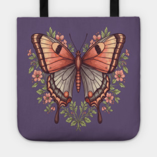Vintage Butterfly Floral Heart Shaped Art Tote