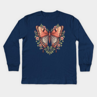 Vintage Butterfly Floral Heart Shaped Art Kids Long Sleeve T-Shirt