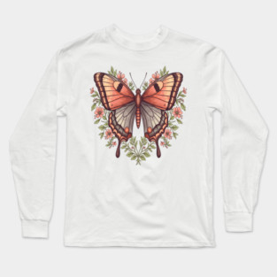 Vintage Butterfly Floral Heart Shaped Art Long Sleeve T-Shirt
