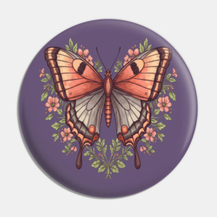 Vintage Butterfly Floral Heart Shaped Art Pin