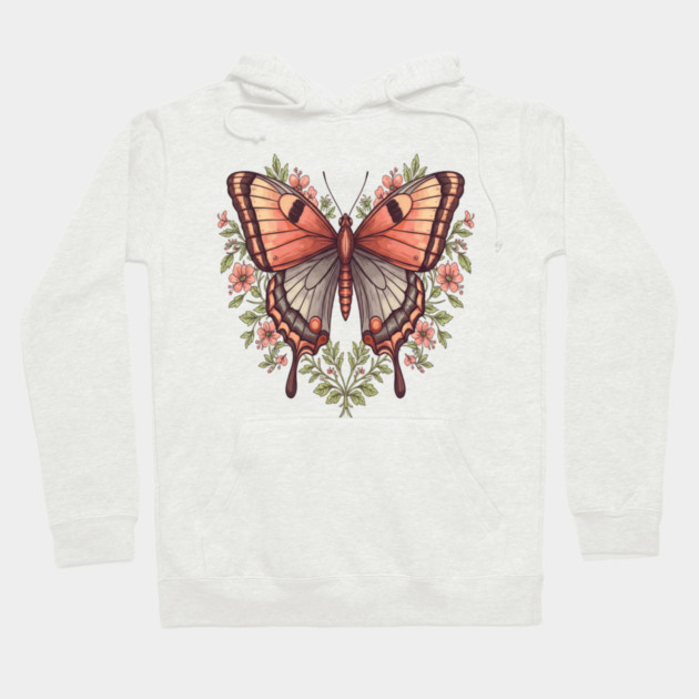 Vintage Butterfly Floral Heart Shaped Art Hoodie by BirdsnStuff