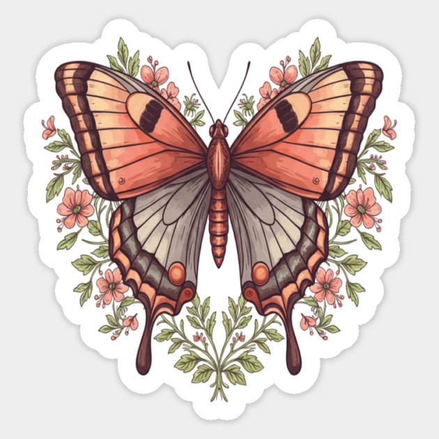 Vintage Butterfly Floral Heart Shaped Art Magnet by BirdsnStuff