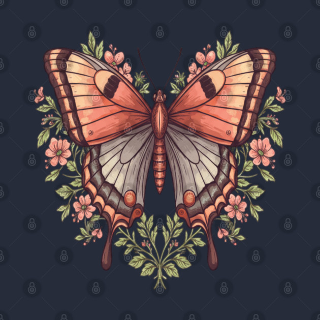 Vintage Butterfly Floral Heart Shaped Art by BirdsnStuff