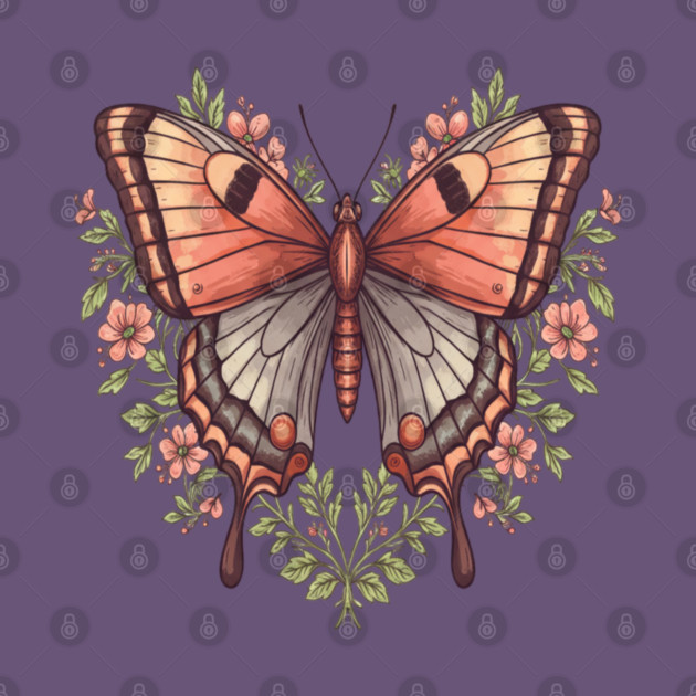 Vintage Butterfly Floral Heart Shaped Art by BirdsnStuff