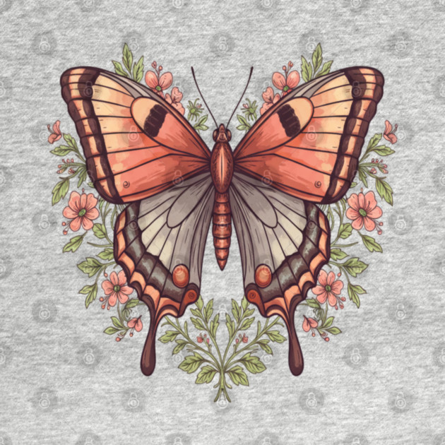 Vintage Butterfly Floral Heart Shaped Art by BirdsnStuff