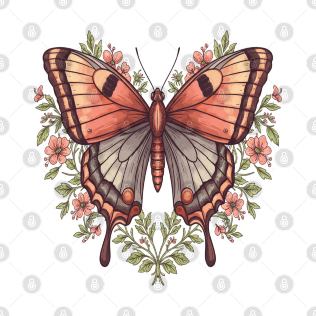 Vintage Butterfly Floral Heart Shaped Art by BirdsnStuff