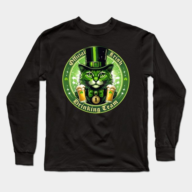 Official Irish Drinking Team – Lucky Cat St. Patrick’s Day Long Sleeve T-Shirt by MCALTees