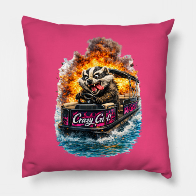 Crazy Girl Badger Pillow by CrazyGirl