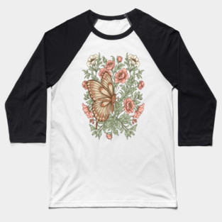 Butterfly with Pink and White Roses Insect Garden Baseball T-Shirt