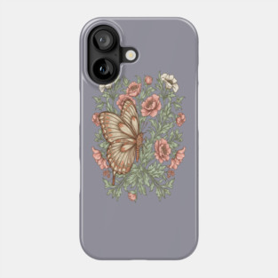 Butterfly with Pink and White Roses Insect Garden Phone Case