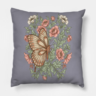 Butterfly with Pink and White Roses Insect Garden Pillow