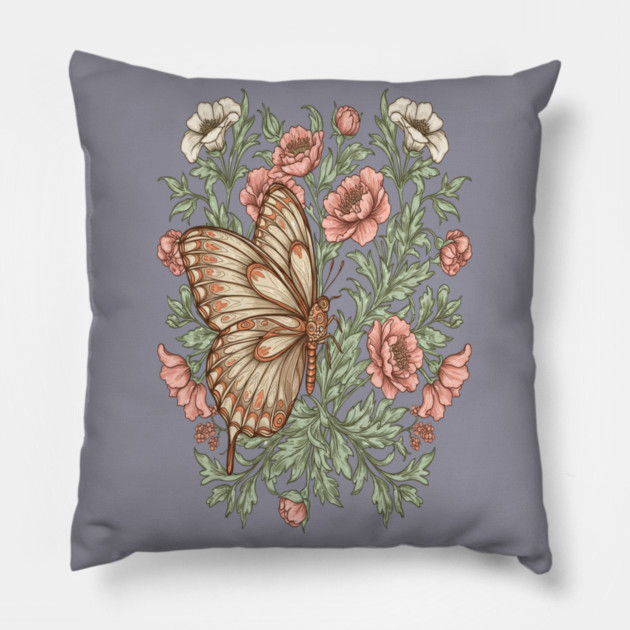 Butterfly with Pink and White Roses Insect Garden Pillow by BirdsnStuff