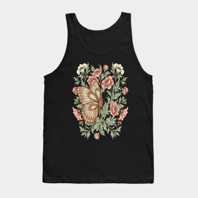 Butterfly with Pink and White Roses Insect Garden Tank Top by BirdsnStuff