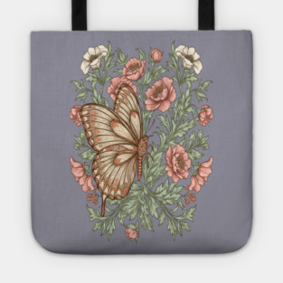 Butterfly with Pink and White Roses Insect Garden Tote