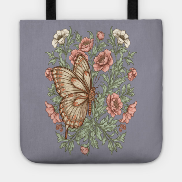 Butterfly with Pink and White Roses Insect Garden Tote by BirdsnStuff
