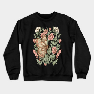 Butterfly with Pink and White Roses Insect Garden Crewneck Sweatshirt