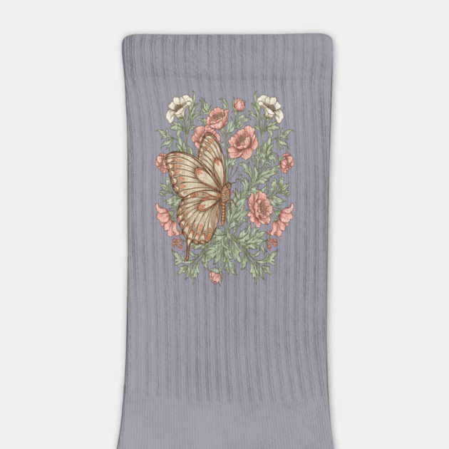 Butterfly with Pink and White Roses Insect Garden by BirdsnStuff