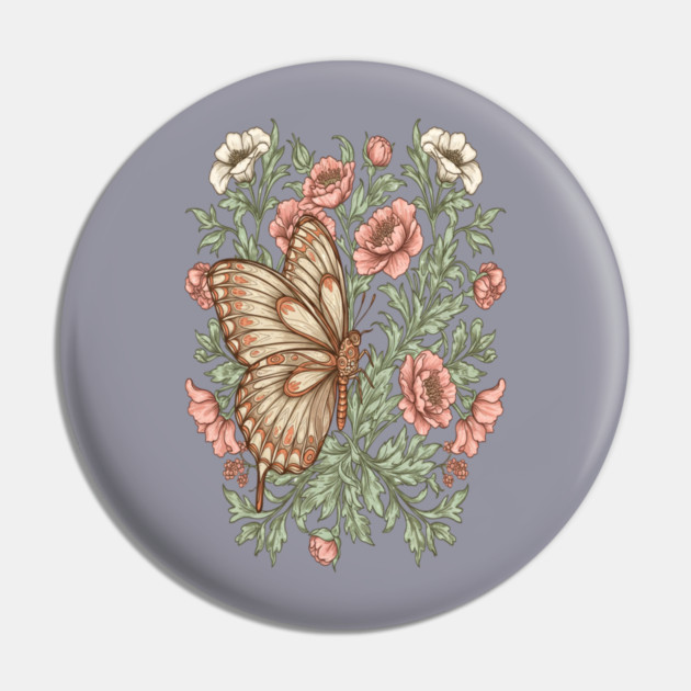 Butterfly with Pink and White Roses Insect Garden Pin by BirdsnStuff