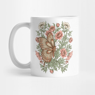 Butterfly with Pink and White Roses Insect Garden Mug