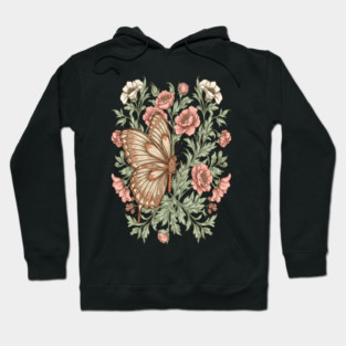 Butterfly with Pink and White Roses Insect Garden Hoodie