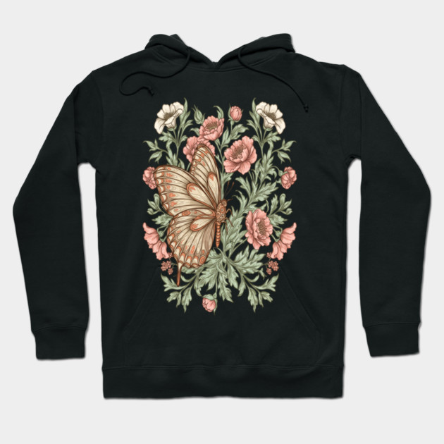Butterfly with Pink and White Roses Insect Garden Hoodie by BirdsnStuff