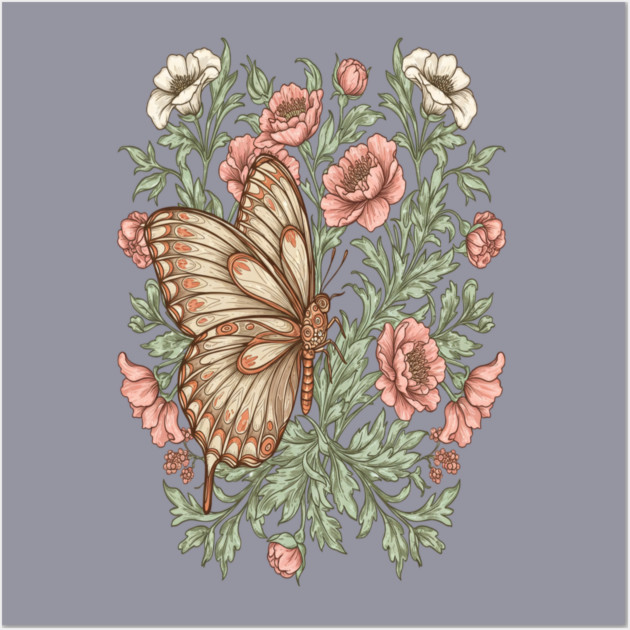 Butterfly with Pink and White Roses Insect Garden Wall Art by BirdsnStuff