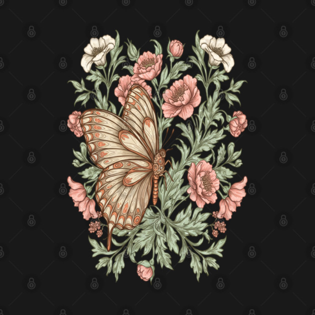 Butterfly with Pink and White Roses Insect Garden by BirdsnStuff