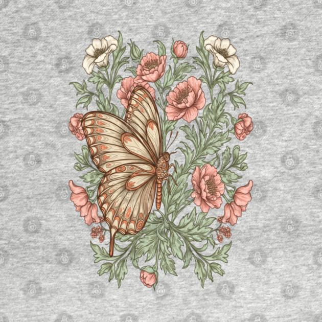 Butterfly with Pink and White Roses Insect Garden by BirdsnStuff