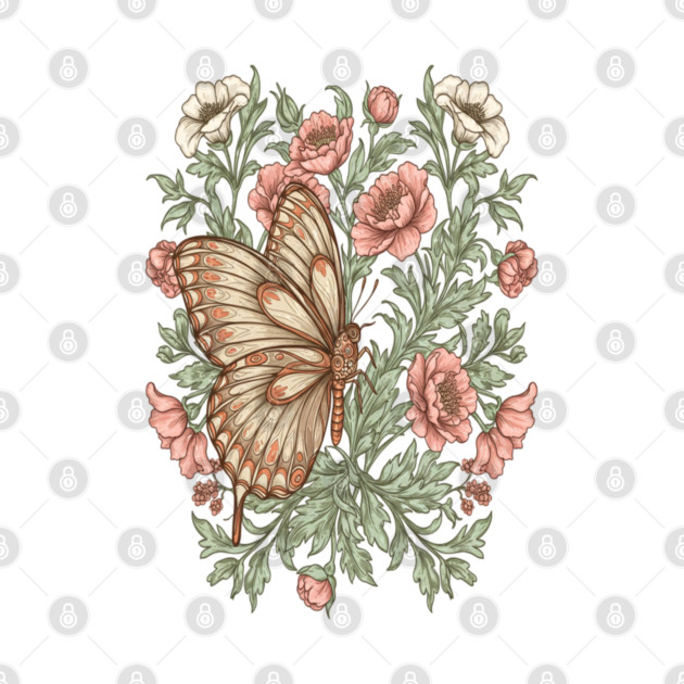 Butterfly with Pink and White Roses Insect Garden by BirdsnStuff