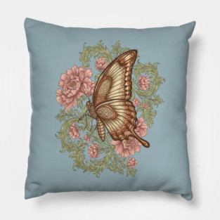 Ornamental Butterfly Botanical Art Pillow