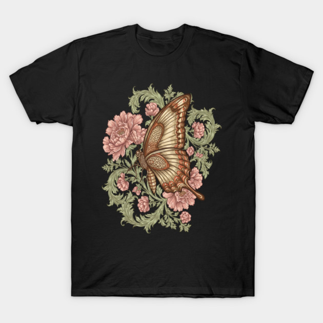 Ornamental Butterfly Botanical Art T-Shirt by BirdsnStuff