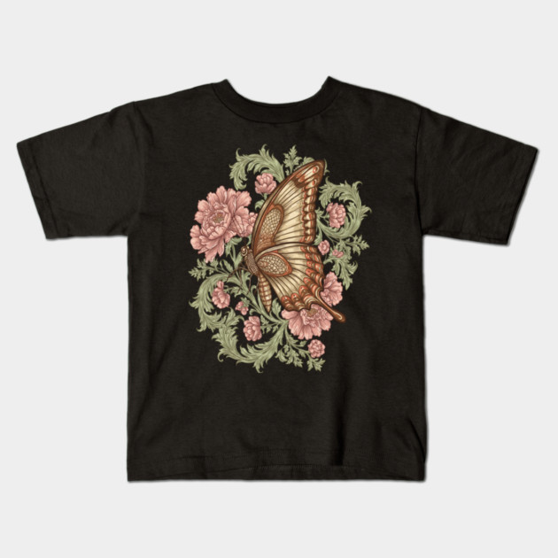 Ornamental Butterfly Botanical Art Kids T-Shirt by BirdsnStuff