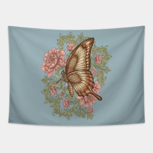 Ornamental Butterfly Botanical Art Tapestry