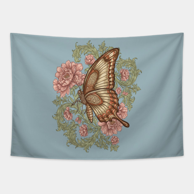 Ornamental Butterfly Botanical Art Tapestry by BirdsnStuff