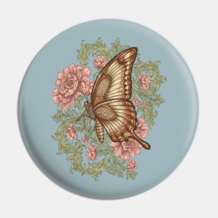 Ornamental Butterfly Botanical Art Pin