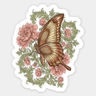 Ornamental Butterfly Botanical Art Sticker