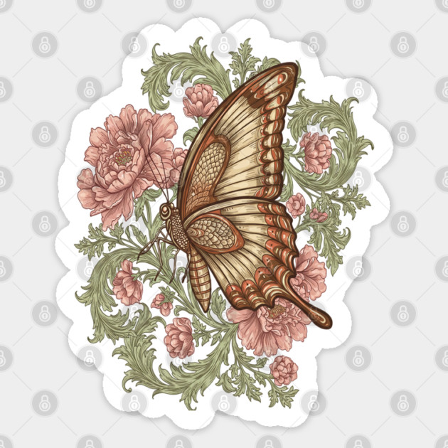 Ornamental Butterfly Botanical Art Sticker by BirdsnStuff