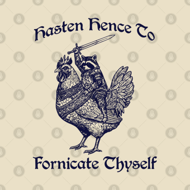 Hasten Hence To Fornicate Thyself, Knight Raccoon on Chicken by Luxinda