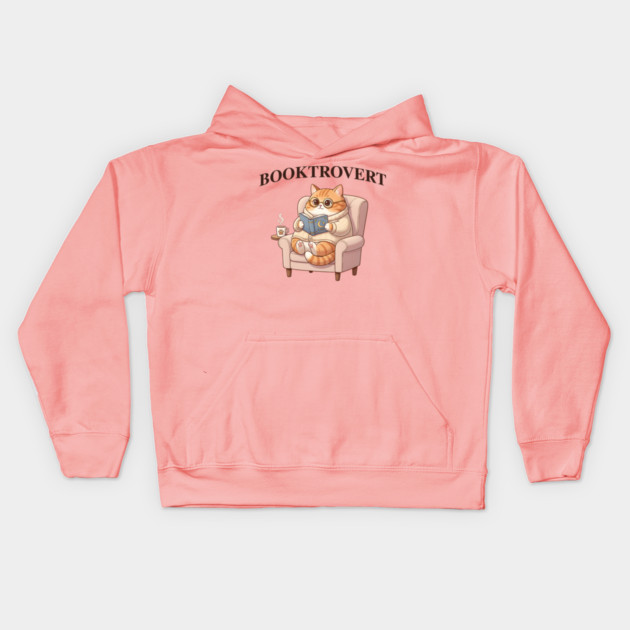 BOOKTROVERT Cute Cat with Tea, Cozy Sweater, and Book Kids Hoodie by Luxinda